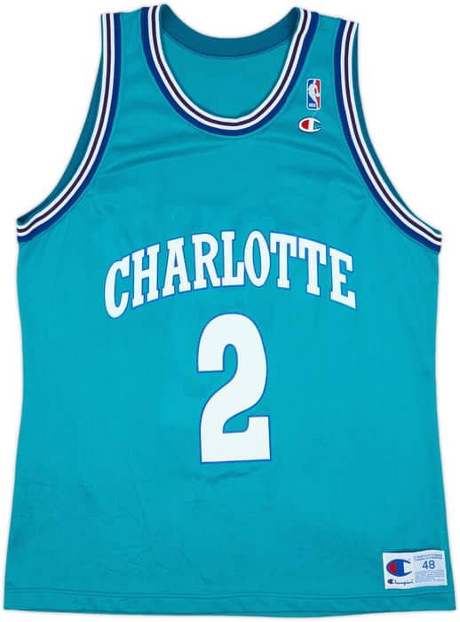 1992-95 Charlotte Hornets Johnson #2 Champion Away Jersey - 8/10 - (XL)
