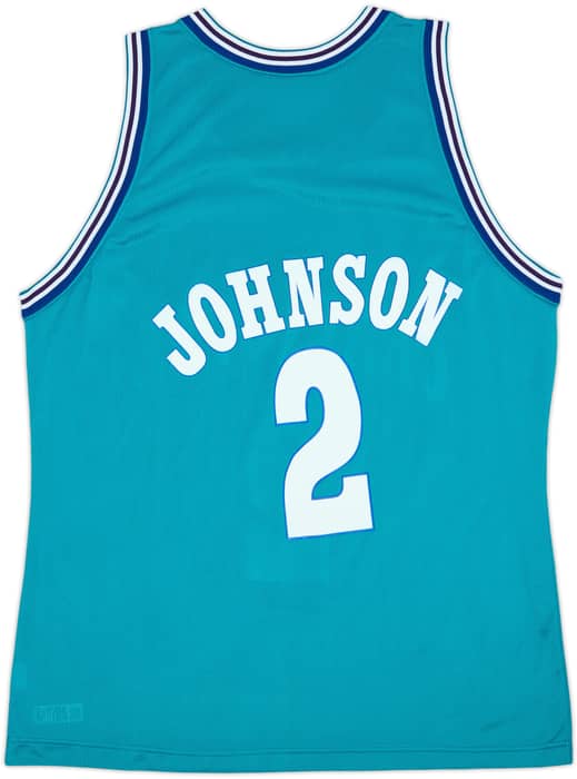 1992-95 Charlotte Hornets Johnson #2 Champion Away Jersey - 8/10 - (XL)