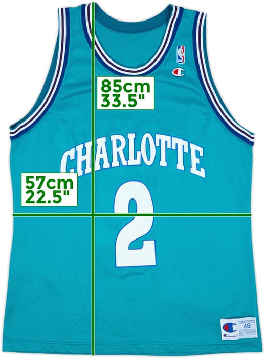 1992-95 Charlotte Hornets Johnson #2 Champion Away Jersey - 8/10 - (XL)