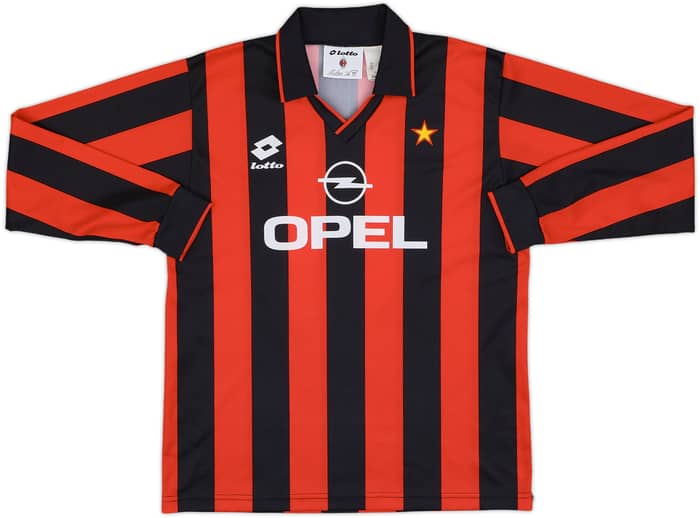 1995-96 AC Milan Basic Home L/S Shirt #9 - 10/10 - (XL.Boys)
