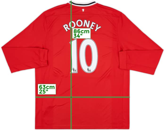 2011-12 Manchester United Home L/S Shirt Rooney #10 - 8/10 - (XXL)