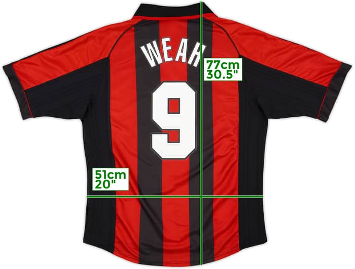 1998-00 AC Milan Home Shirt Weah #9 - 9/10 - (XL)