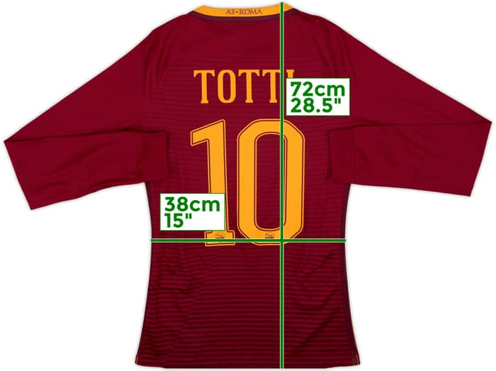 2016-17 Roma Player Issue Home L/S Shirt Totti #10 (S)