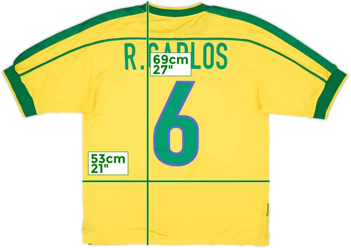 1998-00 Brazil Home Shirt R.Carlos #6 - 9/10 - (M)