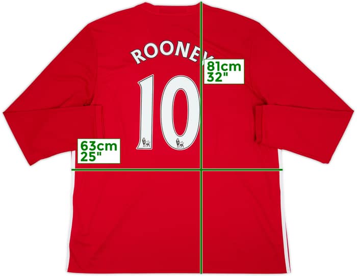 Camiseta de local del Manchester United 2016-17 L/S Rooney #10 - 8/10 - (XXL)