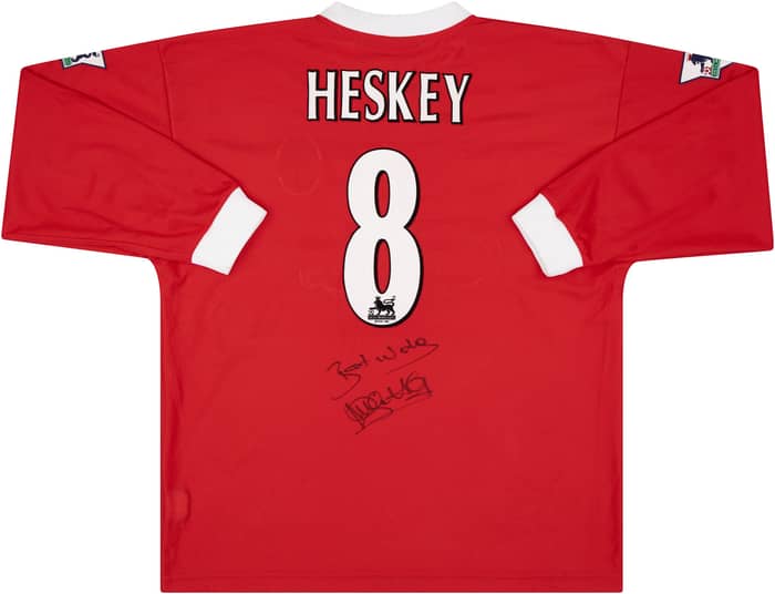 1999-00 Liverpool Match Issue Signed Home L/S Shirt Heskey #8