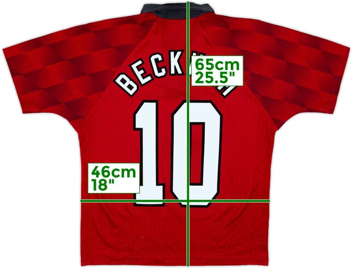 1996-98 Manchester United Home Shirt Beckham #10 - 8/10 - (Y)