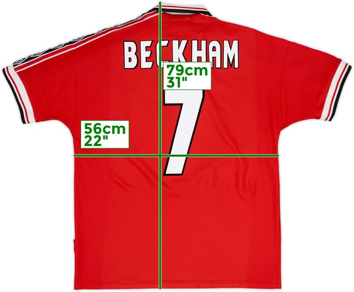 1998-00 Manchester United Home Shirt Beckham #7 - 8/10 - (XL)