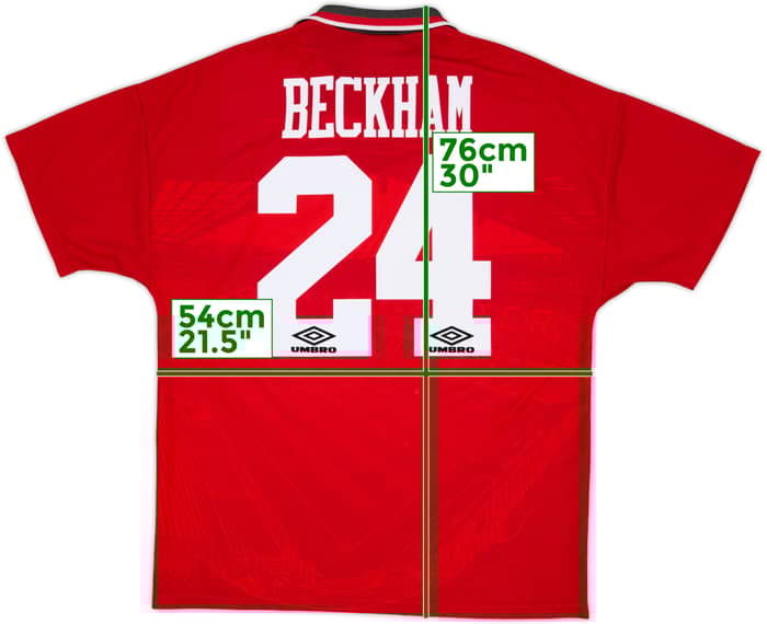 1994-96 Manchester United Home Shirt Beckham #24 - 8/10 - (L)