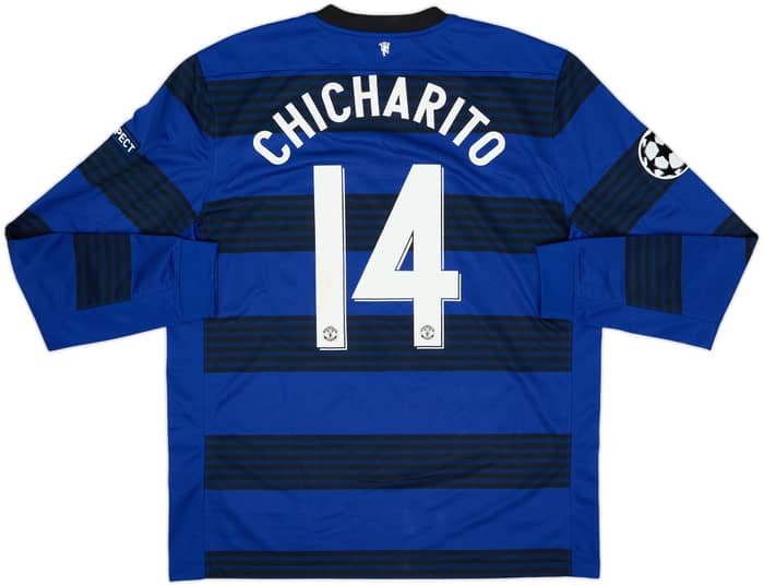 Camiseta de visitante de manga larga del Manchester United 2011-13 con Chicharito #14 (XL)