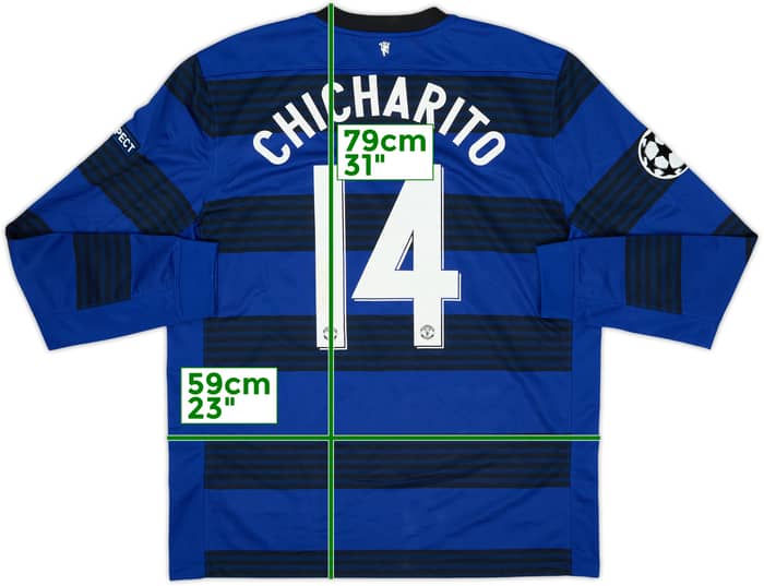 Camiseta de visitante de manga larga del Manchester United 2011-13 con Chicharito #14 (XL)