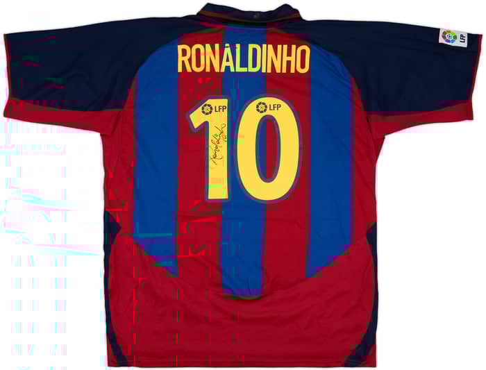 2003-04 Barcelona Signed Home Shirt Ronaldinho #10 - 6/10 - (XXL)