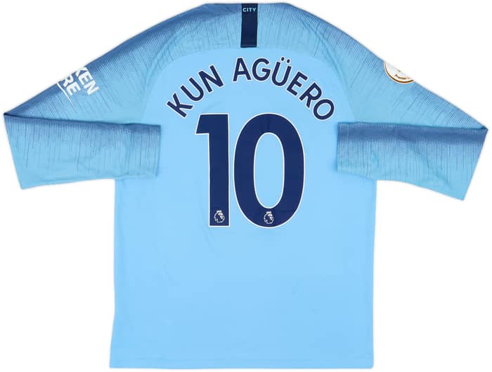 2018-19 Manchester City Home L/S Shirt Kun Aguero #10 - 8/10 - (L)