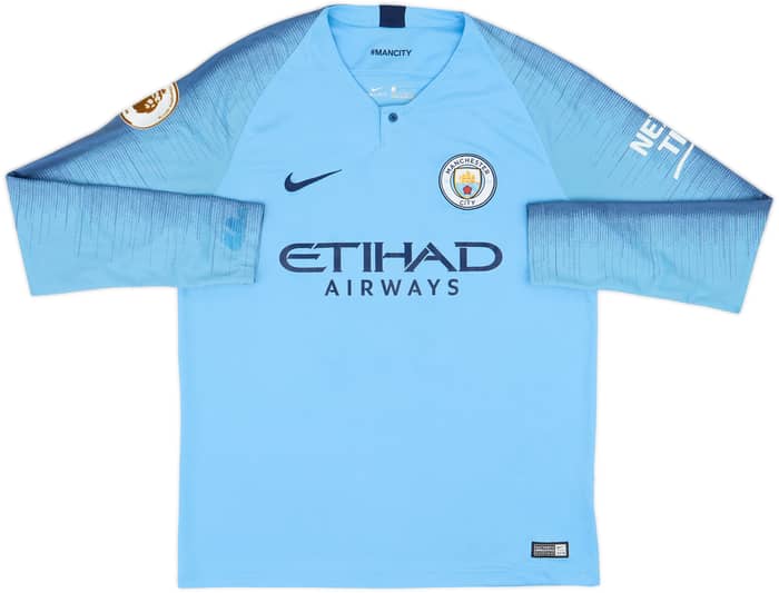 2018-19 Manchester City Home L/S Shirt Kun Aguero #10 - 8/10 - (L)