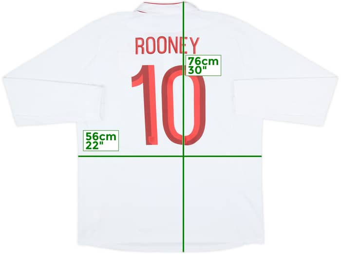 2012-13 England Home L/S Shirt Rooney #10 - 8/10 - (XL)