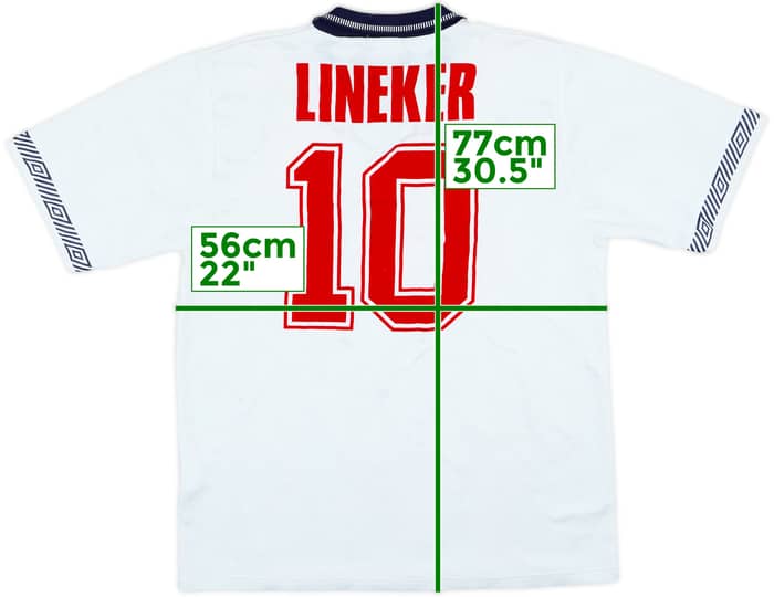 1990-92 England Home Shirt Lineker #10 - 8/10 - (L)