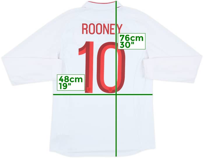 2012-13 England Home L/S Shirt Rooney #10 - 8/10 - (M)