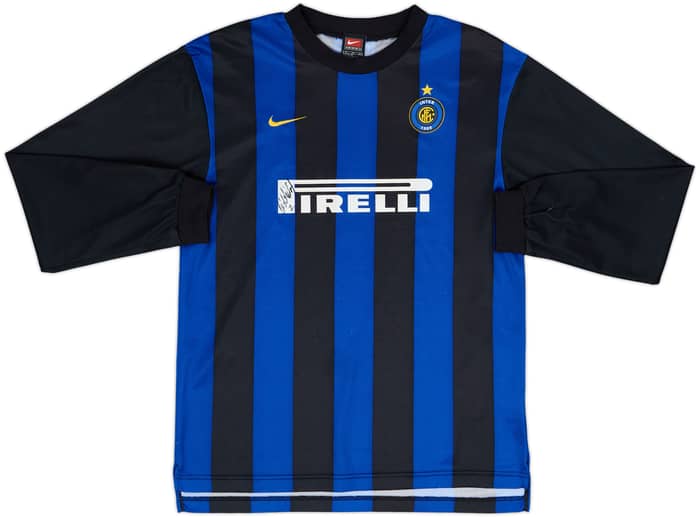 Camiseta de local de manga larga básica firmada del Inter Milan 2000-01 Ronaldo #9 - 5/10 - (XL Niños)