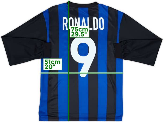 Camiseta de local de manga larga básica firmada del Inter Milan 2000-01 Ronaldo #9 - 5/10 - (XL Niños)