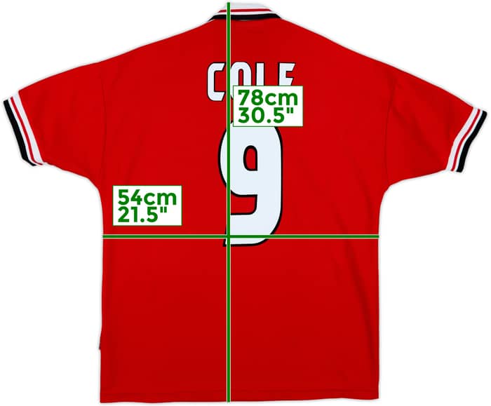 1998-00 Manchester United Home Shirt Cole #9 - 8/10 - (L)