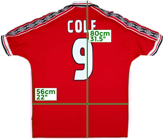 1998-00 Manchester United Home Shirt Cole #9 - 9/10 - (XL)