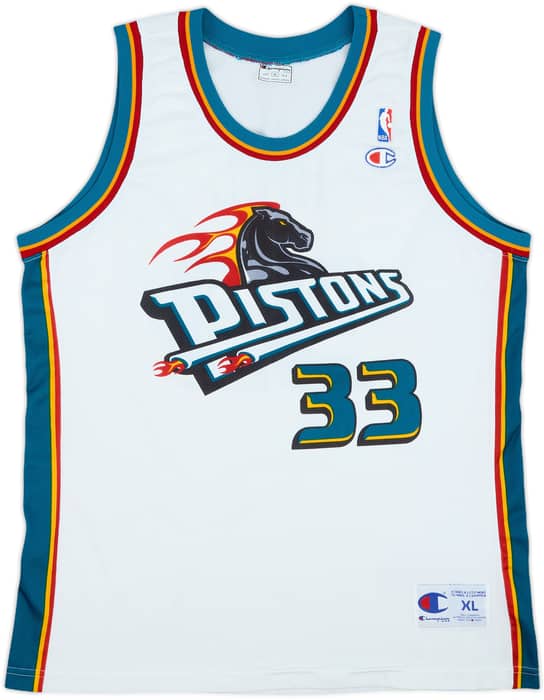 1996-00 Detroit Pistons Hill #33 Champion Home Jersey - 9/10 - (XL)