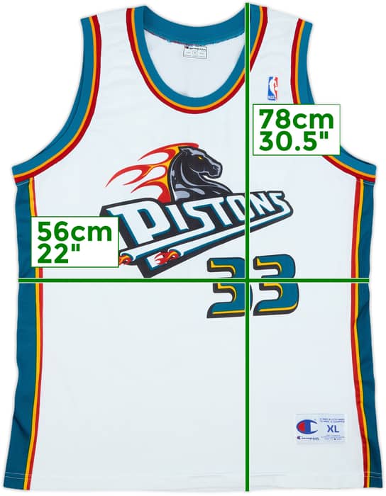 1996-00 Detroit Pistons Hill #33 Champion Home Jersey - 9/10 - (XL)