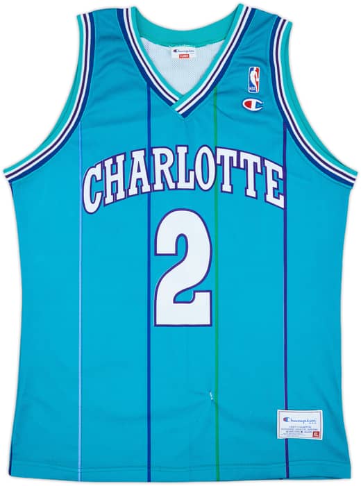 1992-96 Charlotte Hornets L.Johnson #2 Champion Away Jersey - 6/10 - (XL)