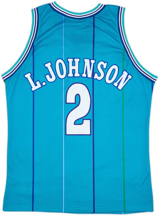 1992-96 Charlotte Hornets L.Johnson #2 Champion Away Jersey - 6/10 - (XL)