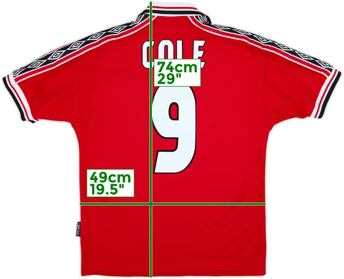 1998-00 Manchester United Home Shirt Cole #9 - 7/10 - (M)