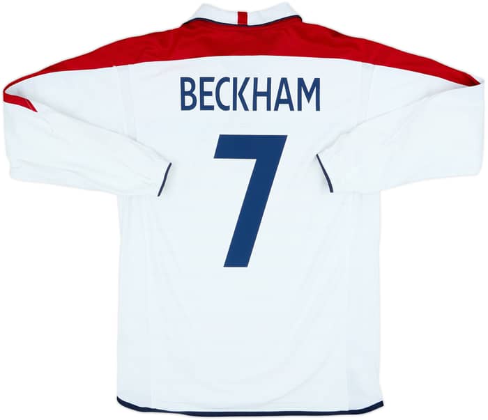2003-05 England Home L/S Shirt Beckham #7 - 6/10 - (M)