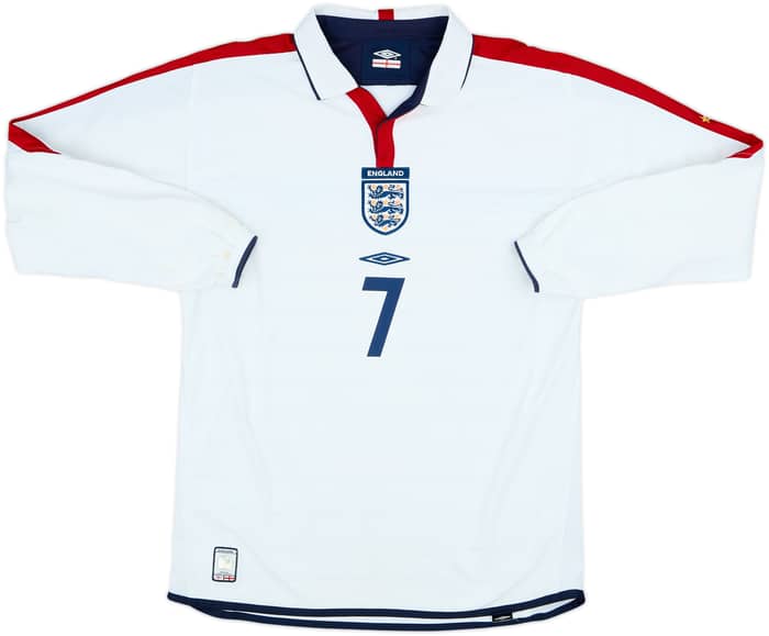 2003-05 England Home L/S Shirt Beckham #7 - 6/10 - (M)