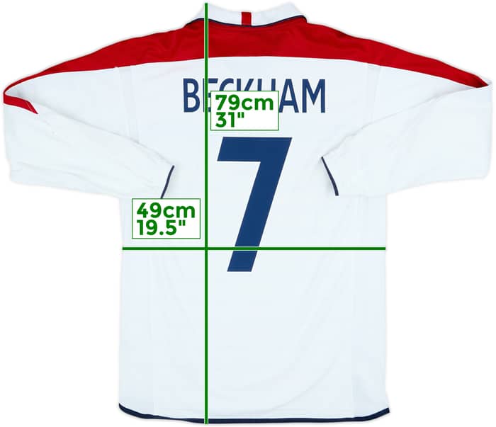 2003-05 England Home L/S Shirt Beckham #7 - 6/10 - (M)