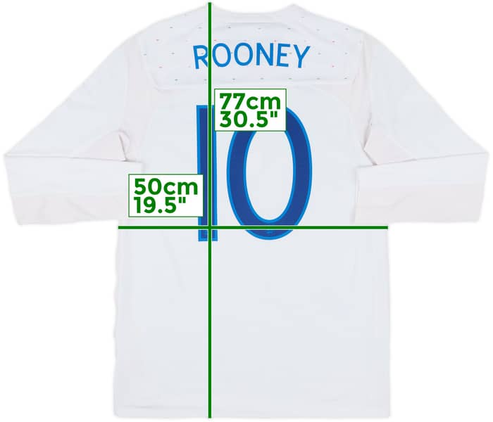 2010-11 England Home L/S Shirt Rooney #10 - 8/10 - (M)