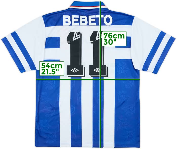 1995-96 Deportivo de La Coruna Copa del Rey Campeon Home Shirt Bebeto #11 - 8/10 - (L)