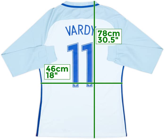 2016-17 England Player Issue Home L/S Shirt Vardy #11 - 10/10 - (L)