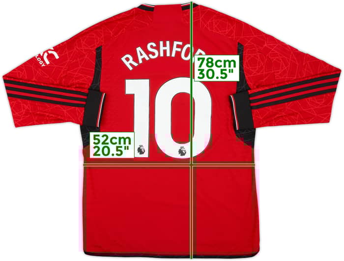 2023-24 Manchester United Authentic Home L/S Shirt Rashford #10 - 8/10 - (L)