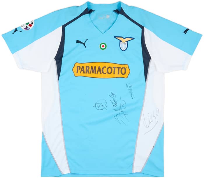 2004-05 Lazio Match Issue Squad Signed Home Shirt Giannichedda #16