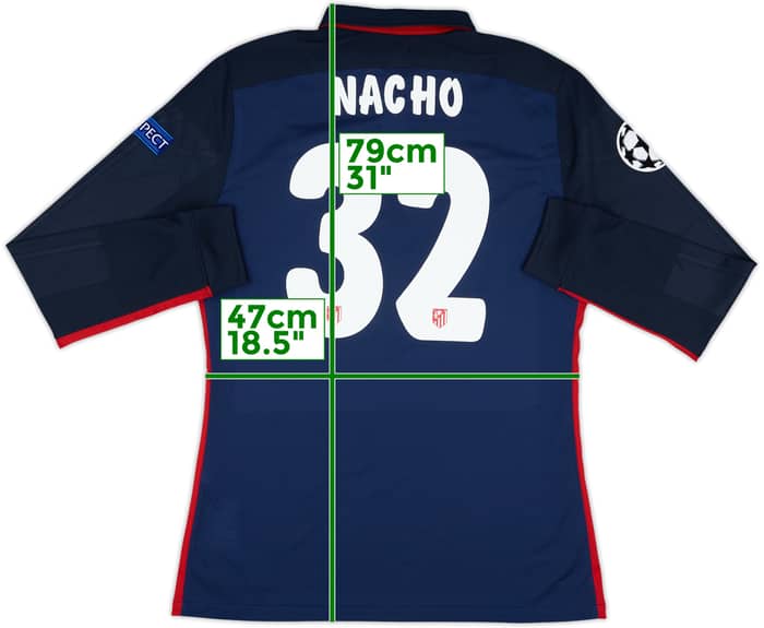 2015-16 Atletico Madrid Player Issue Champions League Away L/S Shirt Nacho #32 - 8/10 - (L)