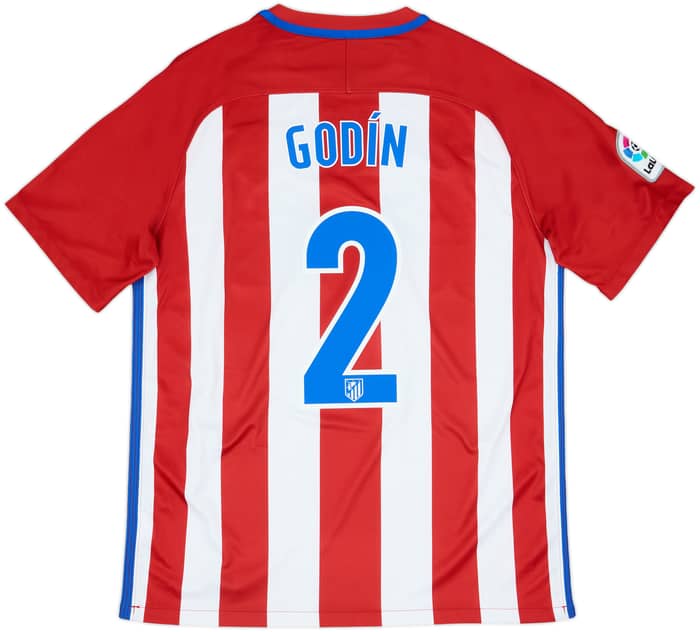2016-17 Atletico Madrid Home Shirt Godin #2 - 7/10 - (L)