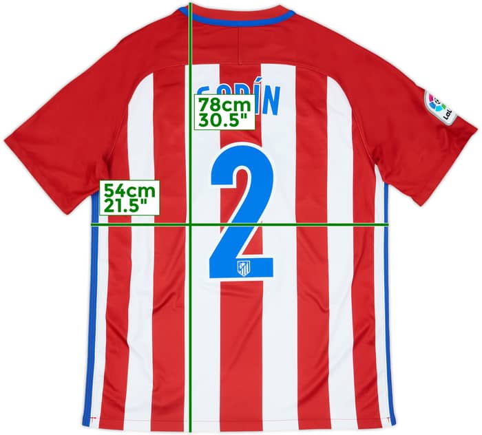 2016-17 Atletico Madrid Home Shirt Godin #2 - 7/10 - (L)