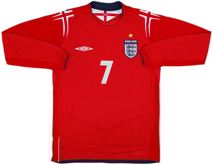 2004-06 England Away L/S Shirt Beckham #7 - 7/10 - (S)