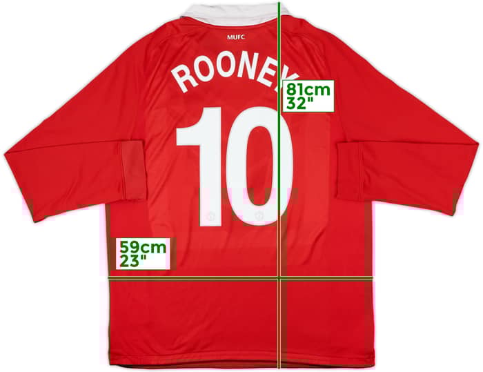 2010-11 Manchester United Home L/S Shirt Rooney #10 - 5/10 - (XL)