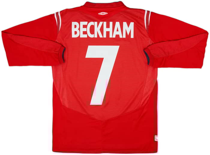 2004-06 England Away L/S Shirt Beckham #7 - 8/10 - (XL.Boys)