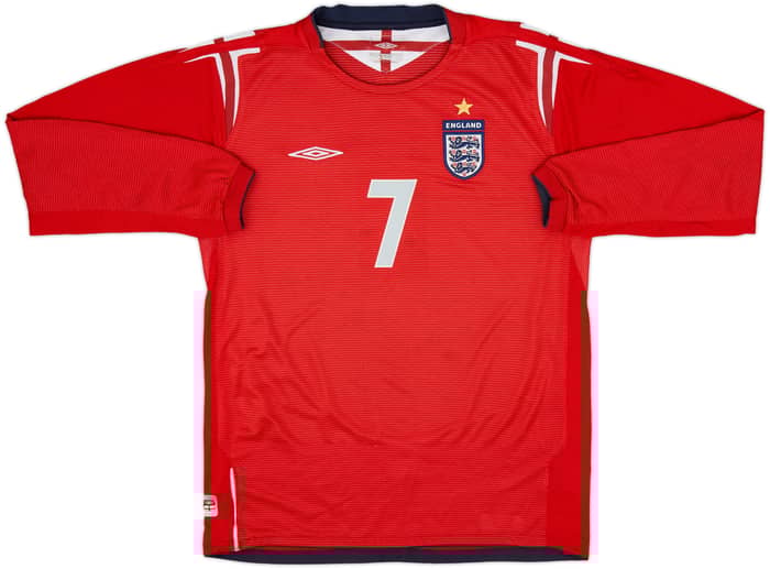 2004-06 England Away L/S Shirt Beckham #7 - 8/10 - (XL.Boys)