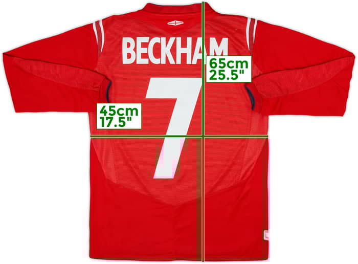 2004-06 England Away L/S Shirt Beckham #7 - 8/10 - (XL.Boys)