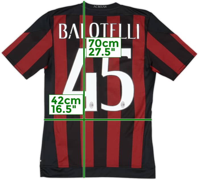 2015-16 AC Milan Home Shirt Balotelli #45 - 8/10 - (XS)