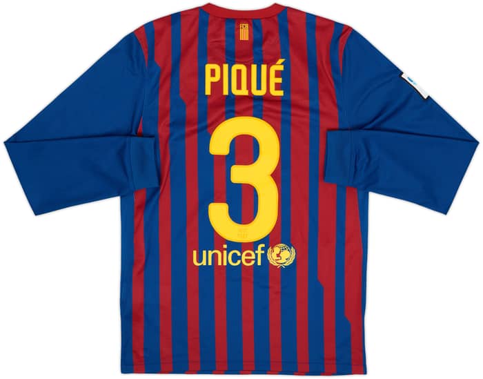 2011-12 Barcelona Home L/S Shirt Pique #3 - 8/10 - (S)