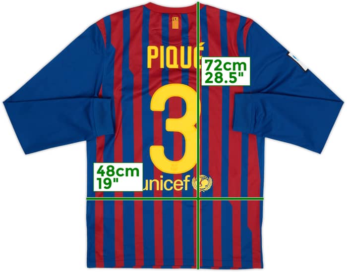 2011-12 Barcelona Home L/S Shirt Pique #3 - 8/10 - (S)