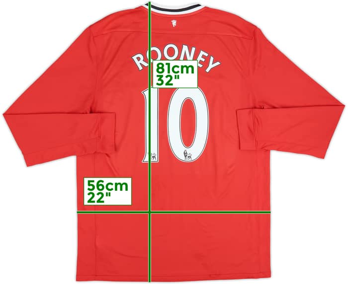 2011-12 Manchester United Home L/S Shirt Rooney #10 - 6/10 - (XL)